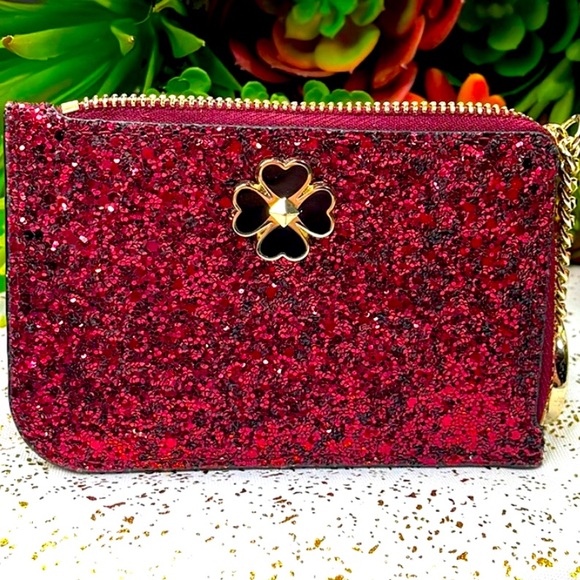 kate spade Handbags - Kate spade wristlet Odette wallet coin purse glitter maroon Gold keychain